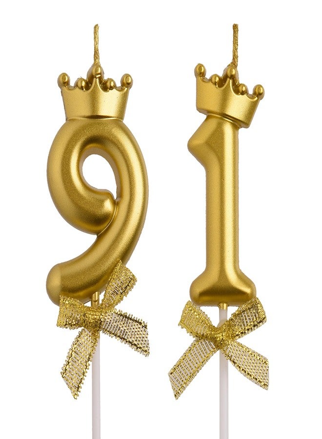 AOOLADA 91st Birthday Candles, Gold 91 Year Old Number Birthday Candles, Happy Birthday Cake Topper Gifts Party Decorations for Men Women - Image 1
